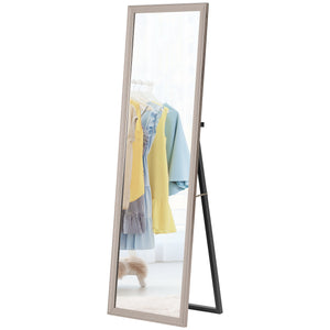 Full length rectangular mirror with frame, on stand, silver bronze color