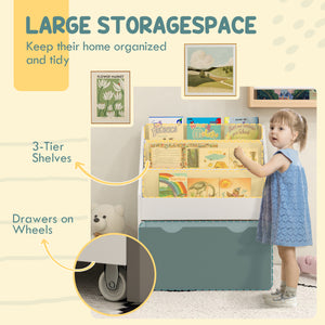 Children's bookcase with 3 shelves and drawers, gray