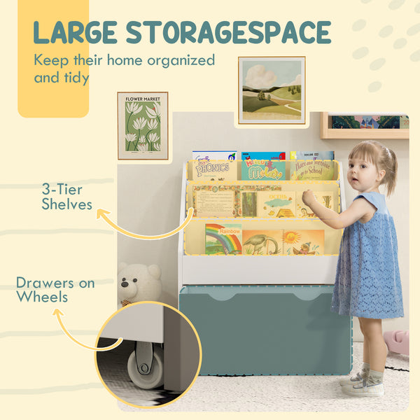 Children's bookcase with 3 shelves and drawers, gray