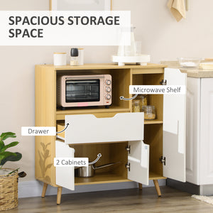 Modern microwave cabinet with drawer, storage, and cable management for kitchen and dining room, white.