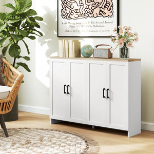 Modern sideboard with 4 doors and adjustable shelves, for dining room, white