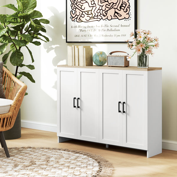 Modern sideboard with 4 doors and adjustable shelves, for dining room, white