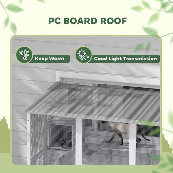 Outdoor Cat Enclosure with Weatherproof Roof, White