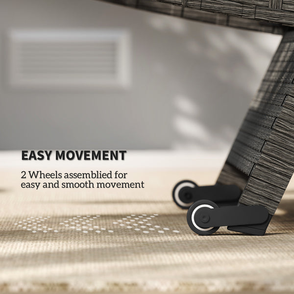 Outdoor Folding Rattan Lounge Chair with 5-Level Adjustable Backrest and Casters, Grey Melange