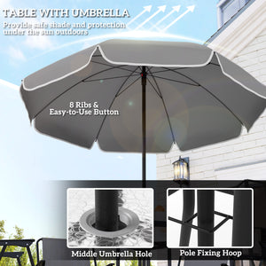 6-Piece Dining Set with Umbrella, Folding Chairs and Glass Table, Grey