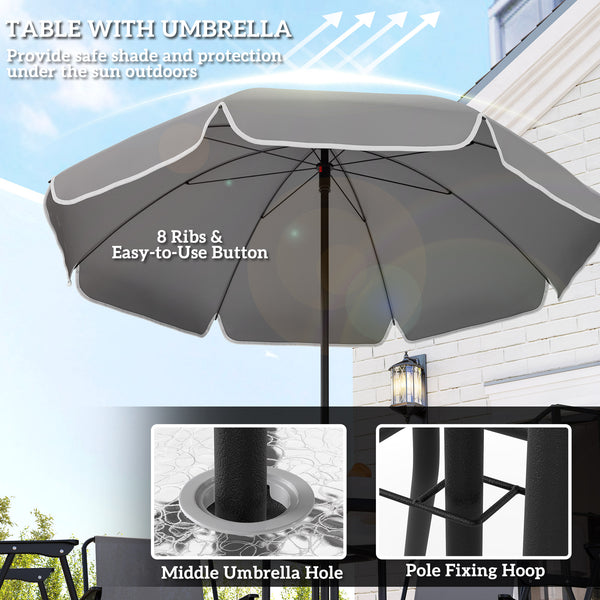6-Piece Dining Set with Umbrella, Folding Chairs and Glass Table, Grey