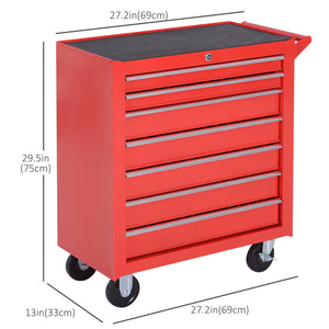 Mobile tool chest with 7 lockable drawers and handle, red.