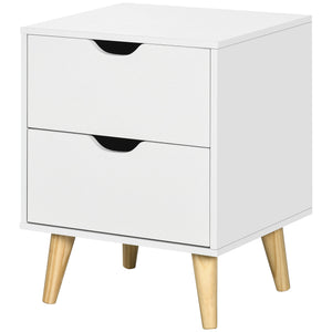 Modern bedside table with 2 drawers and pine legs, white