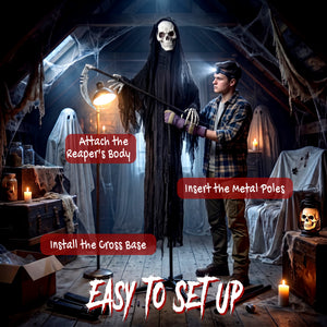 6 ft. Animated Halloween Reaper with Scythe, Red LED Eyes, Sounds and Motion – Black