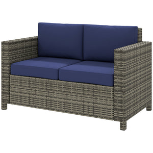 Two-seater outdoor sofa in woven resin, dark blue