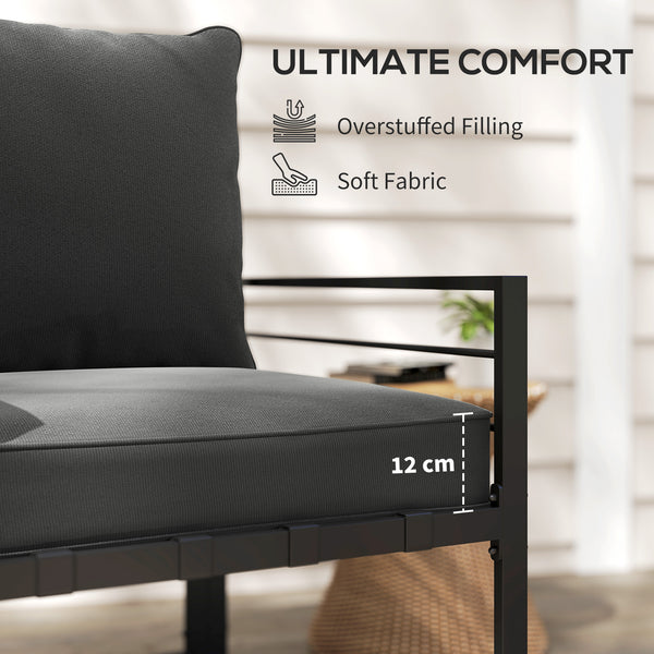 Thick and deep outdoor seat cushions with back cushion, charcoal gray