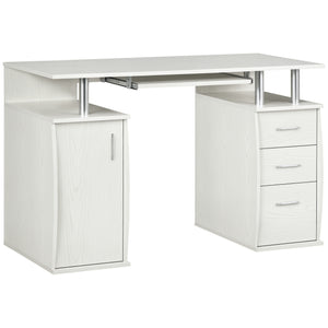 Computer desk with keyboard tray and storage drawers, white