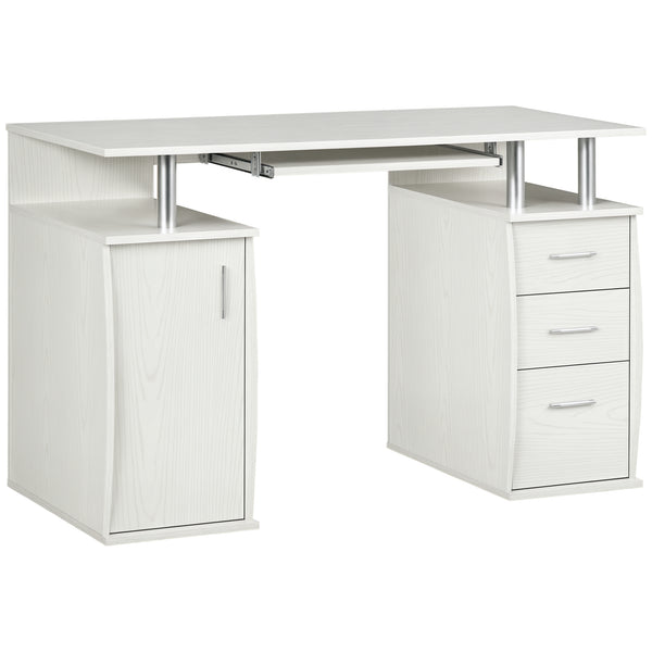 Computer desk with keyboard tray and storage drawers, white