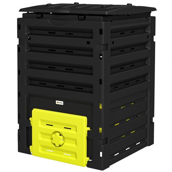 Garden composter with 80 ventilation holes and 2 sliding doors, 450 L, yellow