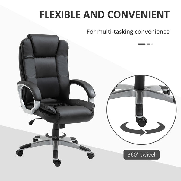 High-back office chair in PU leather with padded armrests