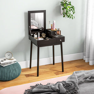 Dressing table with folding mirror and 2 drawers, black