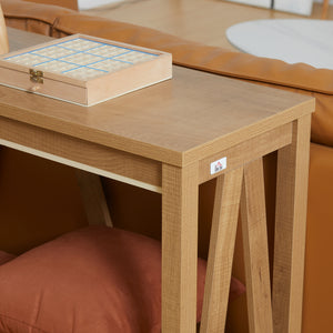 Narrow country style entryway console table with storage shelf, brown