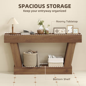 Vintage console table with open shelf for living room, dark brown