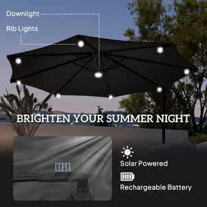 10.2-foot cantilever parasol with solar LED lighting, grey