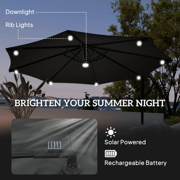 10.2-foot cantilever parasol with solar LED lighting, grey