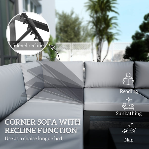 4-piece garden furniture set, 5-position reclining corner sofa, grey