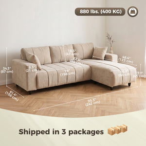 Beige L-shaped sectional sofa with reversible chaise and pocket springs, beige