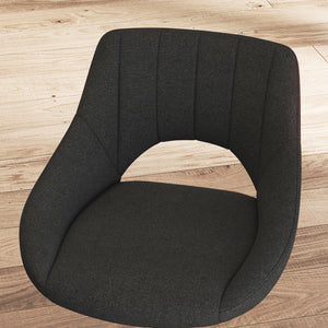 Set of 2 swivel bar stools upholstered in linen, black