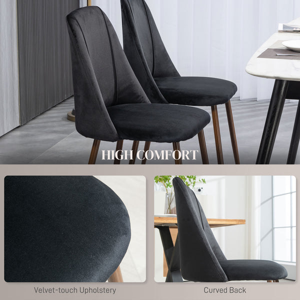 Set of 4 velvet upholstered dining chairs, black