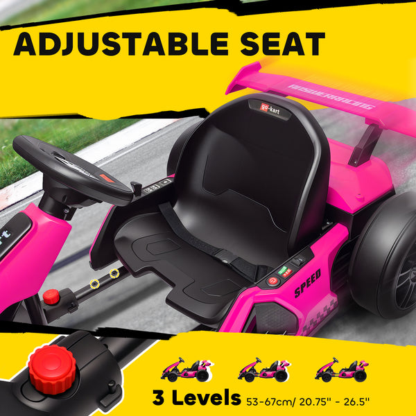 24V Electric Go Kart with Adjustable Seat, Seat Belt, Horn, Pink