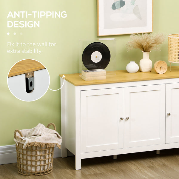 Sideboard with doors and adjustable shelves for living room or entryway, white and natural