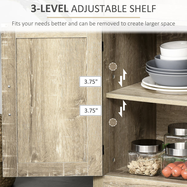 Farmhouse-style kitchen buffet with 2 rustic barn doors and a drawer, in oak
