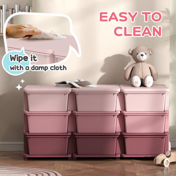 3-Tier 9-Drawer Plastic Toy Organizer, Pink