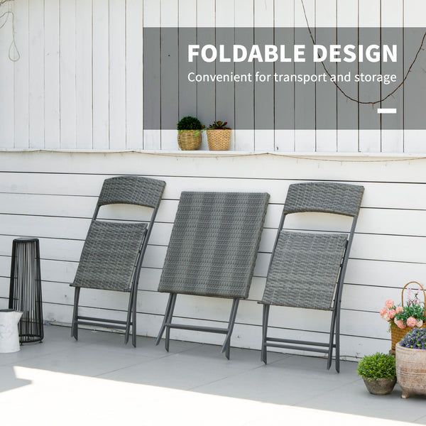 3-Piece Outdoor Rattan Folding Bistro Set, Grey