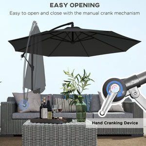 9.7-foot cantilever parasol with base and crank, black 