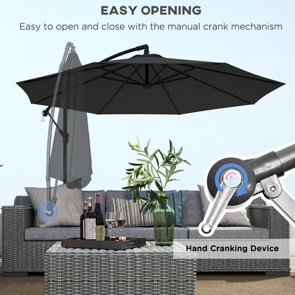 9.7-foot cantilever parasol with base and crank, black 