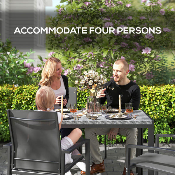 Rectangular garden table with grey synthetic rattan top 