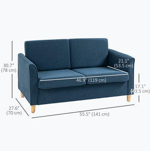 2 seater sofa with armrests and wooden legs for living room, bedroom, blue