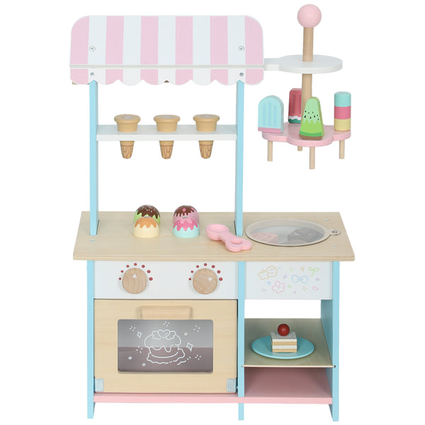 Children's wooden ice cream shop with pretend food and oven, ages 3 and up.
