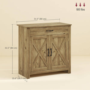 Farmhouse Style Sideboard, Storage Cabinet with Barn Doors, Natural Wood