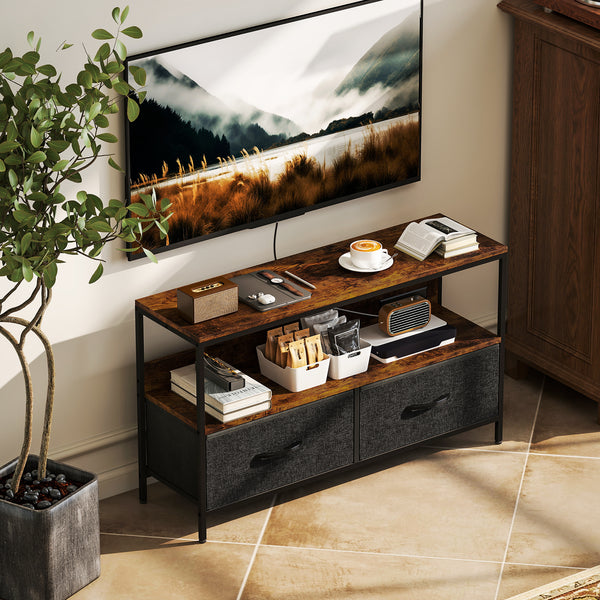 TV Stand with Charging Station and Open Shelf for 47-inch TVs, Rustic Brown