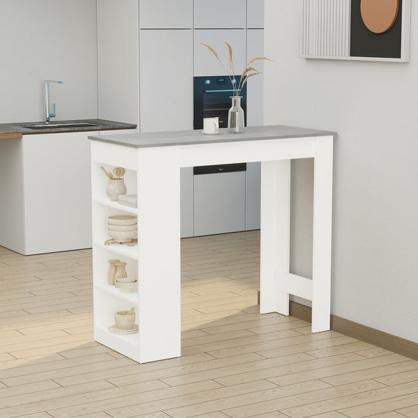 Bar table with 4 storage shelves, grey