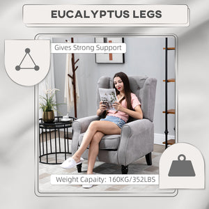 Modern fabric upholstered accent chair with wooden legs and rolled arms, gray