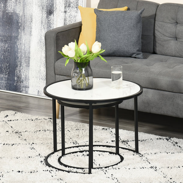 Set of 2 round nesting tables, white and black