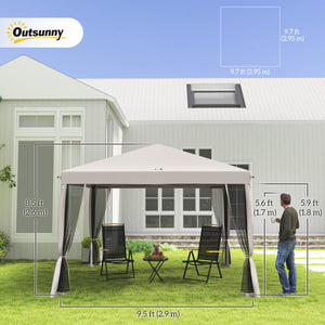 10' x 10' Folding Gazebo with Removable Side Netting and Carry Bag, Beige