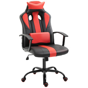 PU leather office chair, swivel, with lumbar support and cushion, red.