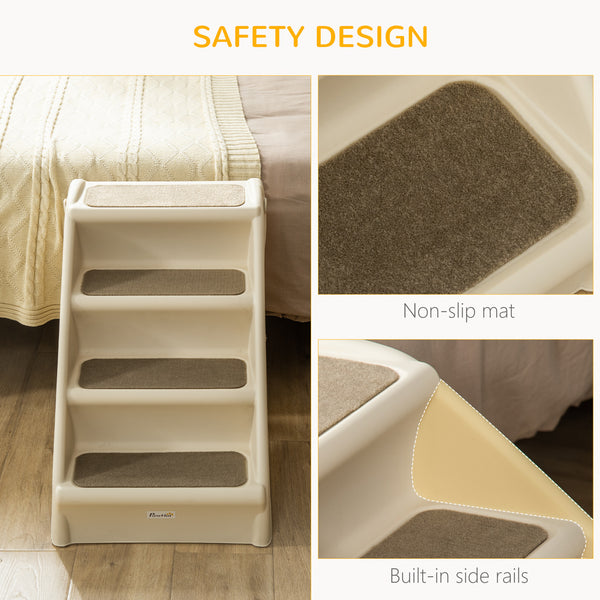 Portable stairs for dogs and cats, foldable and lightweight, beige.
