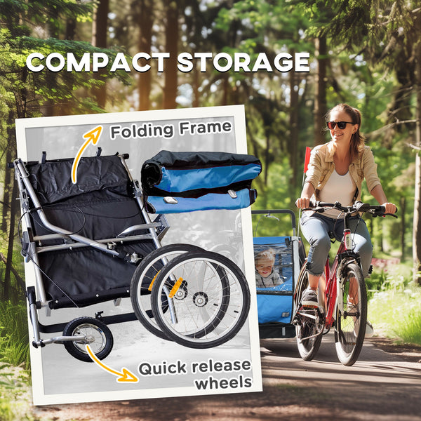 2-in-1 bicycle trailer with 5-point harness, blue