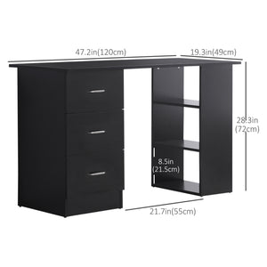 Desk with 3-Tier Storage Shelves with Drawers, Black