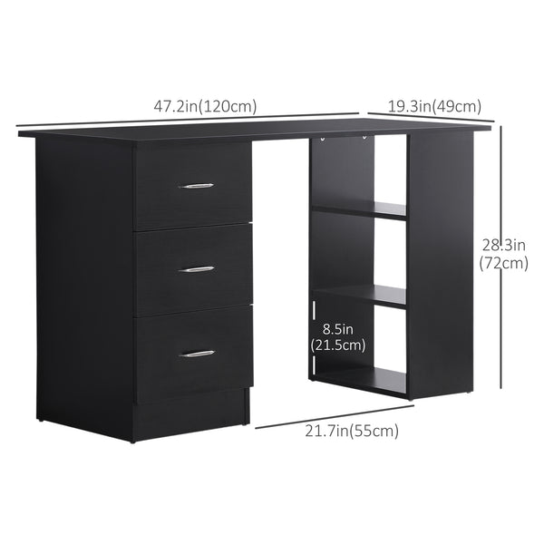 Desk with 3-Tier Storage Shelves with Drawers, Black