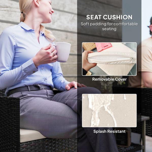 3 Piece Garden Furniture Set with Two Tier Glass Table and Cushions, Beige